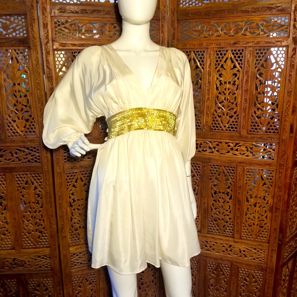 NWT French Connection Silk Formal dress with gold beaded belt